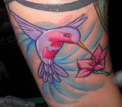 Hummingbird And Flower Pic Tattoo